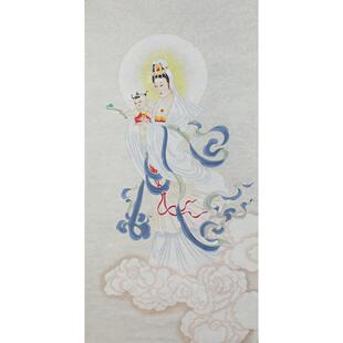 尺手绘工笔挂画人物画送子观音玄关字画书房竖幅画中堂菩萨书画