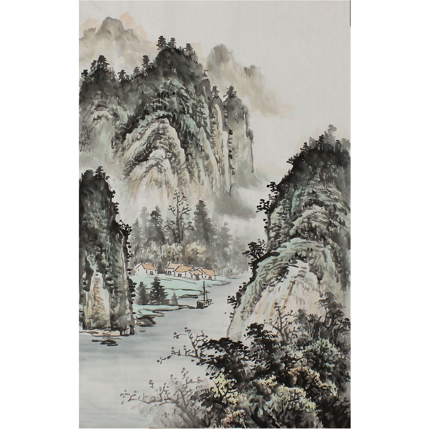 竖幅纯手绘国画山水画四尺三开水墨字画玄关客厅书房小尺寸挂画