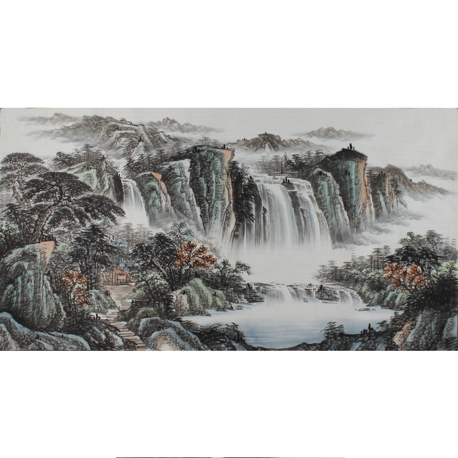 手绘四尺水墨山水 画心未表无框源远流长风水画字画新中式装饰画