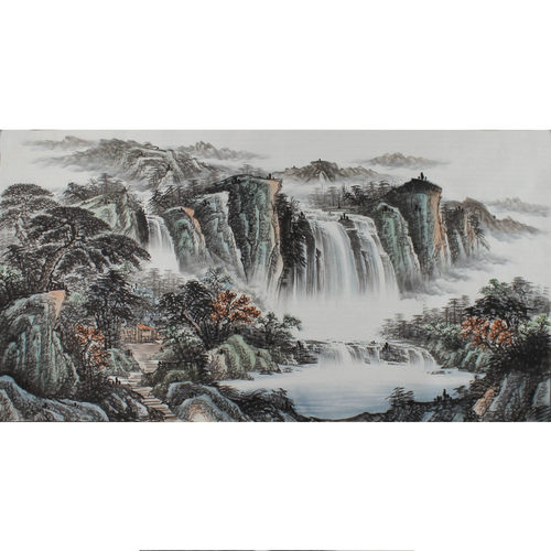 手绘四尺水墨山水 画心未表无框源远流长风水画字画新中式装饰画