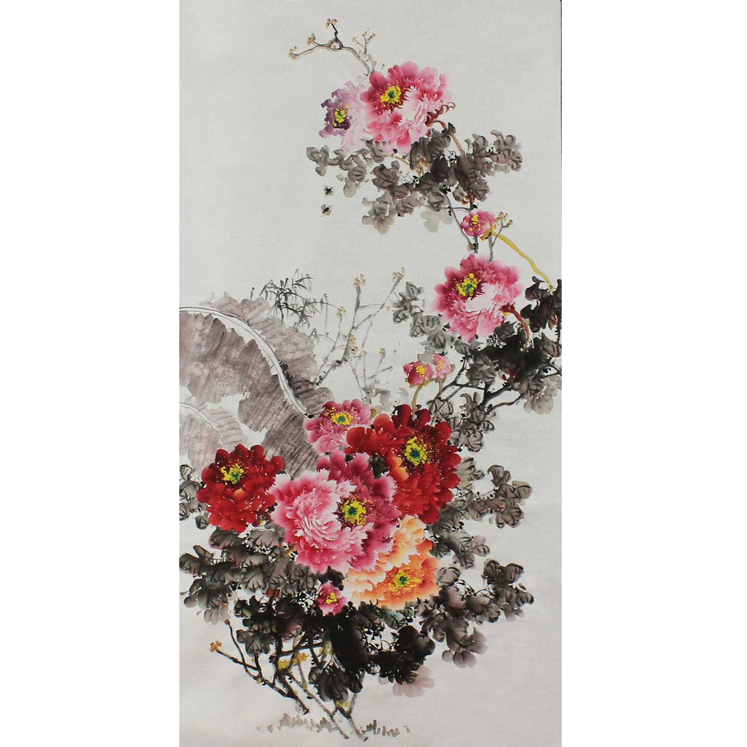 四尺竖幅纯手绘国画牡丹图花开富贵玄关酒楼装饰画未裱无框