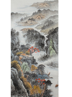 四尺竖幅水墨山水纯手绘国画玄关字画客厅办公室装饰画挂画未裱画