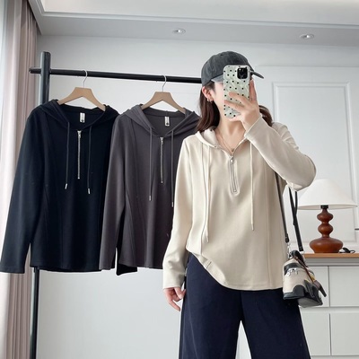百搭休闲宽松显瘦半拉链连帽卫衣