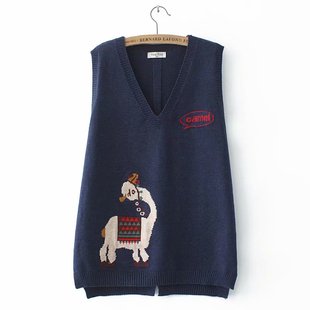 外贸大牌原尾单女装 尾货卡通针织背心藏青色马甲 清仓捡漏撤柜正品