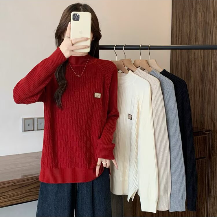 大码女装半高领长袖针织衫女秋冬加厚保暖显瘦百搭毛衣,女装/女士精品,大码内搭,淘宝优惠券,粉丝福利购,淘宝优惠卷