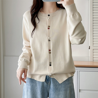 秋季纯色简约百搭圆领开衫针织衫