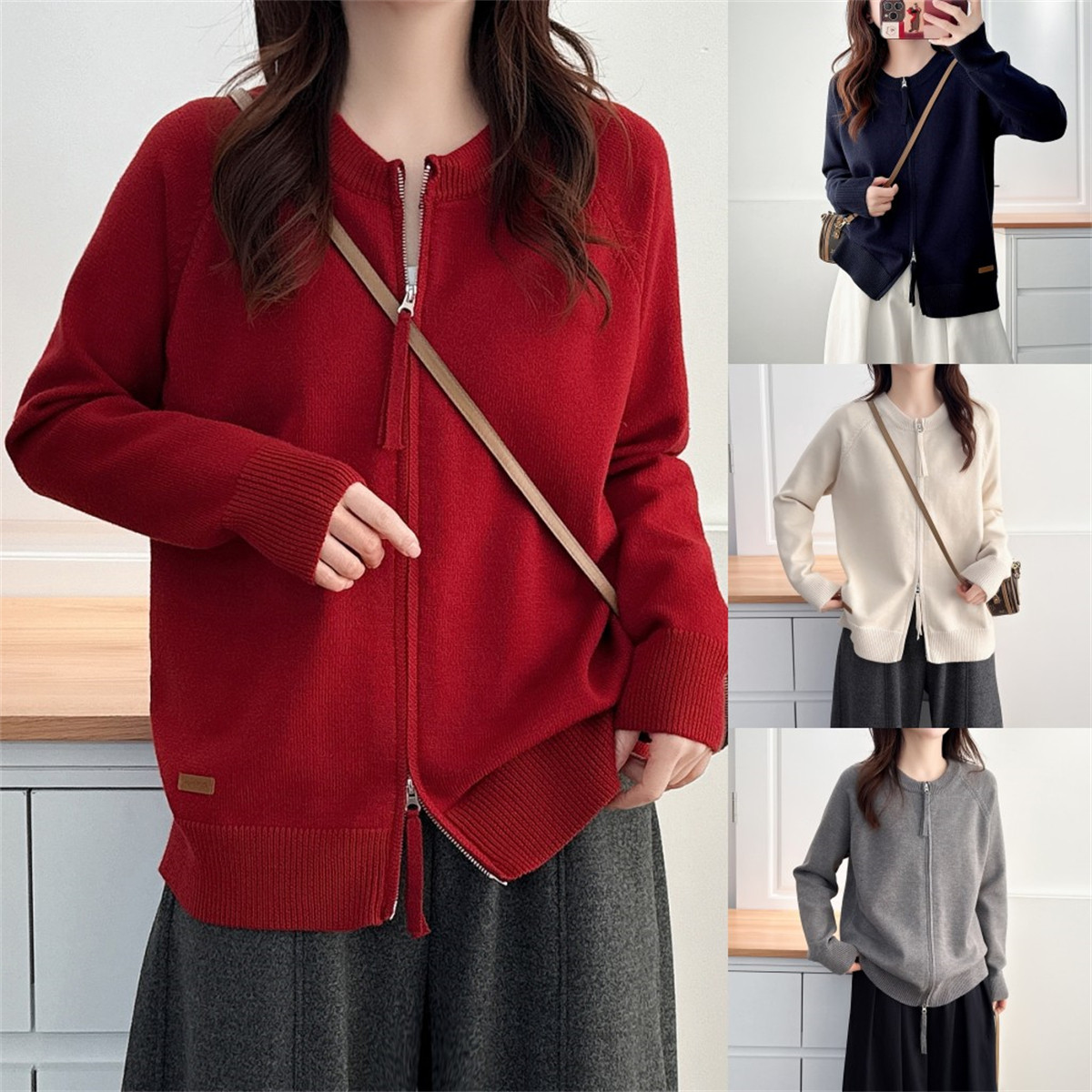 大码女装韩版宽松长袖拉链针织开衫秋冬百搭毛衣外套,女装/女士精品,大码内搭,淘宝优惠券,粉丝福利购,淘宝优惠卷