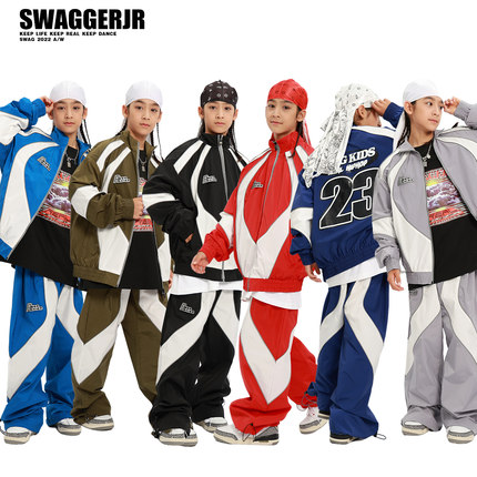 街舞儿童潮服男童嘻哈风衣外套hiphop运动裤服装爵士舞套装演出服