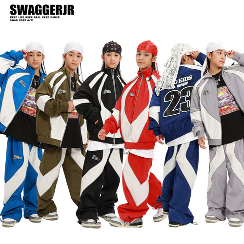街舞儿童潮服男童嘻哈风衣外套hiphop运动裤服装爵士舞套装演出服