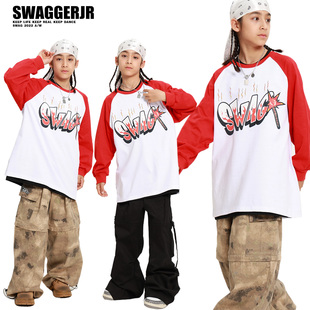 儿童街舞嘻哈潮服嘻哈hiphop潮牌服装宽松长袖潮流T恤演出服童装