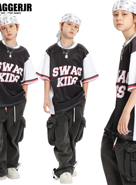 Swagger.JR儿童街舞潮服演出服男童嘻哈hiphop炸街短袖牛仔裤套装
