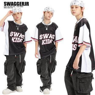 Swagger.JR儿童街舞潮服演出服男童嘻哈hiphop炸街短袖牛仔裤套装