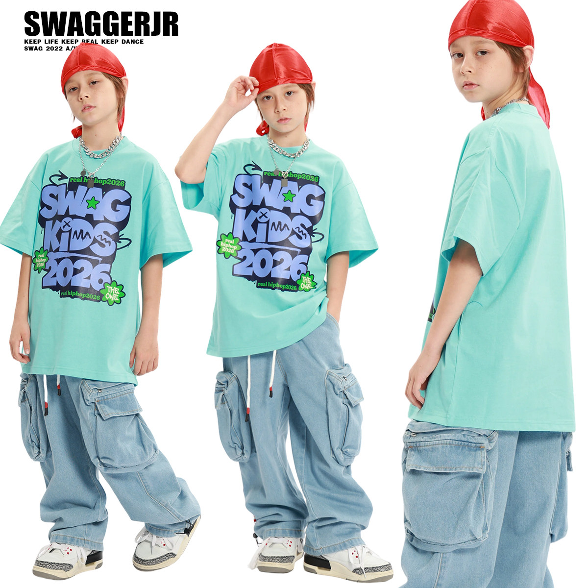Swagger.JR街舞儿童潮服美式街头风字母印花T恤男女演出服宽松装