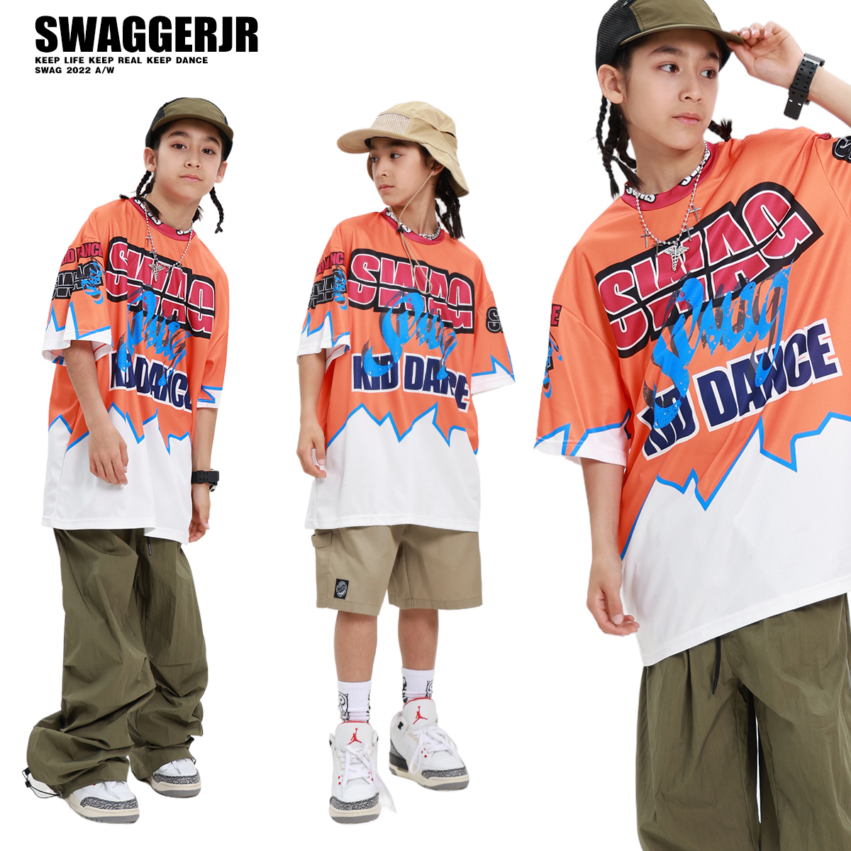 儿童街舞套装hiphop潮服男童嘻哈棒球衫短袖演出服炸街爵士走秀夏
