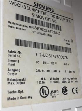 6SE7023-4TC61主驱动IP20 510-650V DC34A 型号功率15kW