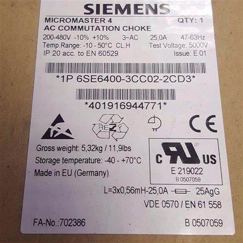 6SE64003CC022CD3进线电抗器6SE6400-3CC02-2CD3全新原装