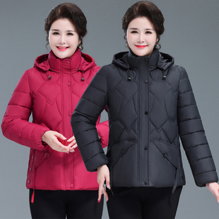 新款短款棉服妈妈装棉衣羽绒棉服外套大码中老年女款活帽棉袄秋冬