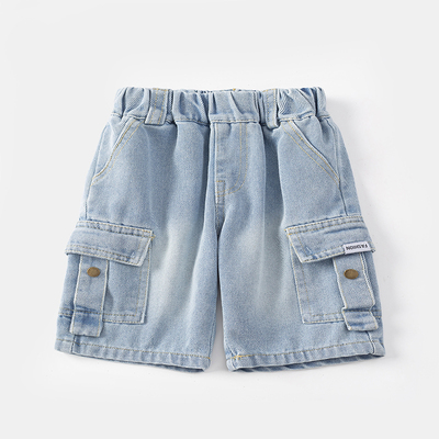 童装男童软牛仔中裤夏季薄款儿童工装牛仔裤中小童时髦七分裤子