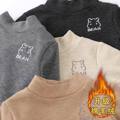 儿童棉羊绒打底衫男童磨毛卫衣宝宝半高领内搭中小童上加绒T恤潮