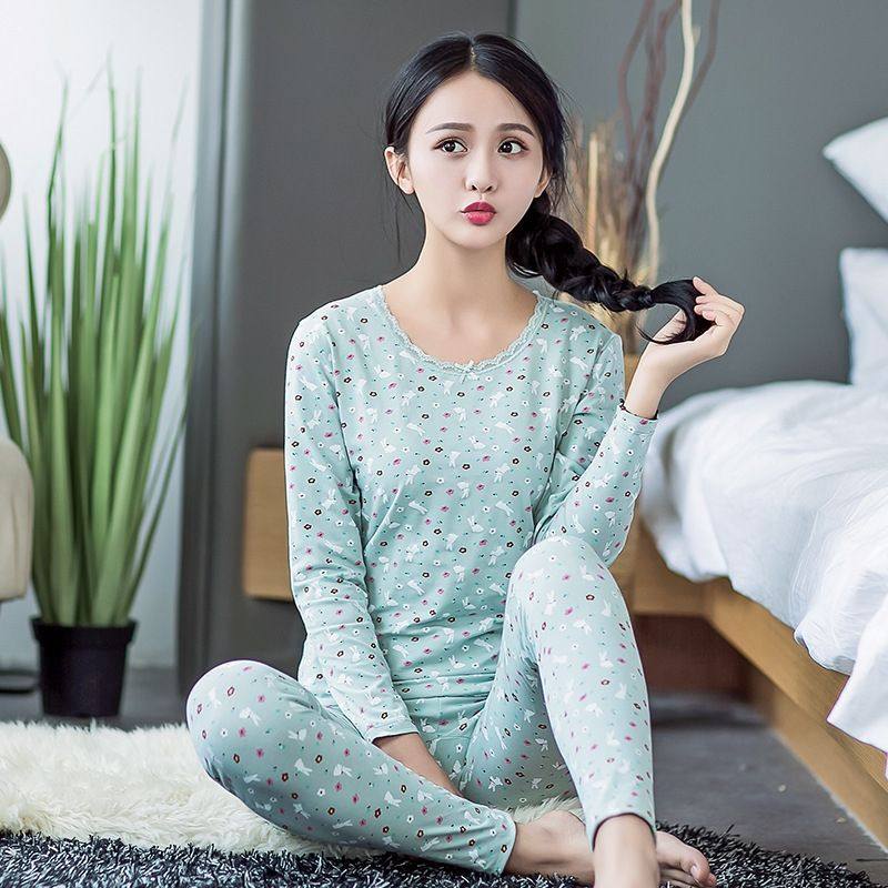 清仓蕾丝圆领95%纯棉女士秋衣秋裤套装束身美体保暖内衣棉毛衫