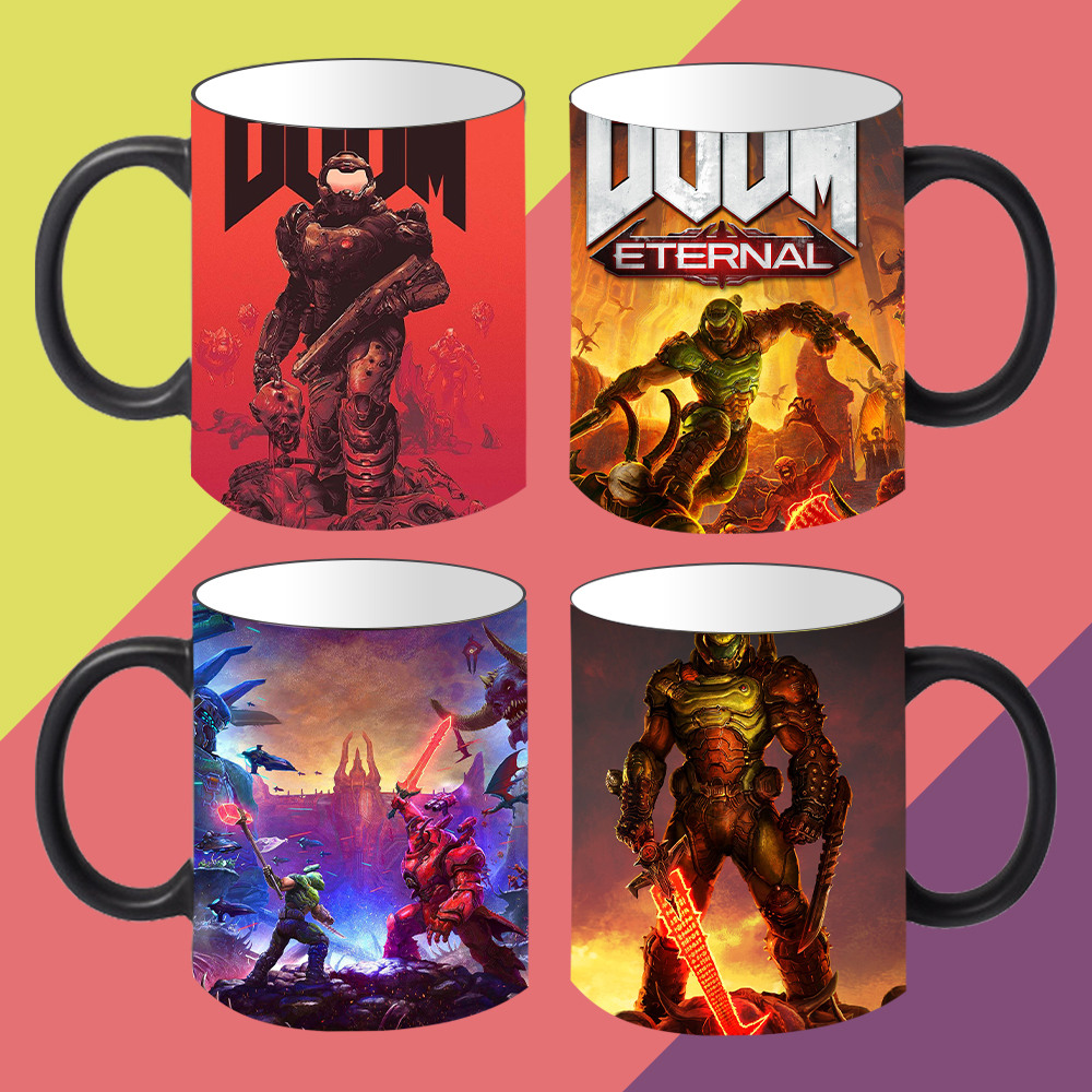 毁灭战士黑暗时代游戏定制周边加热变色陶瓷马克杯咖啡杯水杯现货