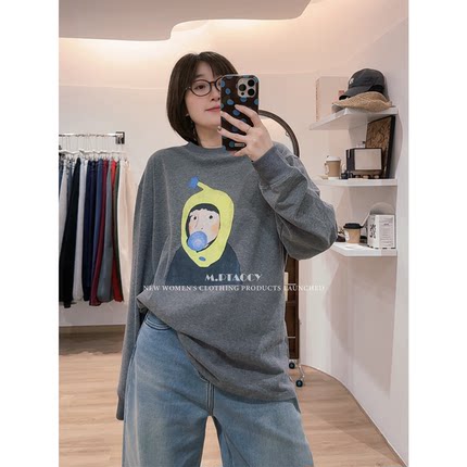 桃桃家-【泡泡糖】100%重磅纯棉 活泼减龄秋冬印花长袖T恤女1129