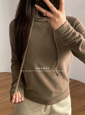 桃桃家【念念不忘】纯色连帽修身长袖T恤秋冬运动休闲卫衣女239