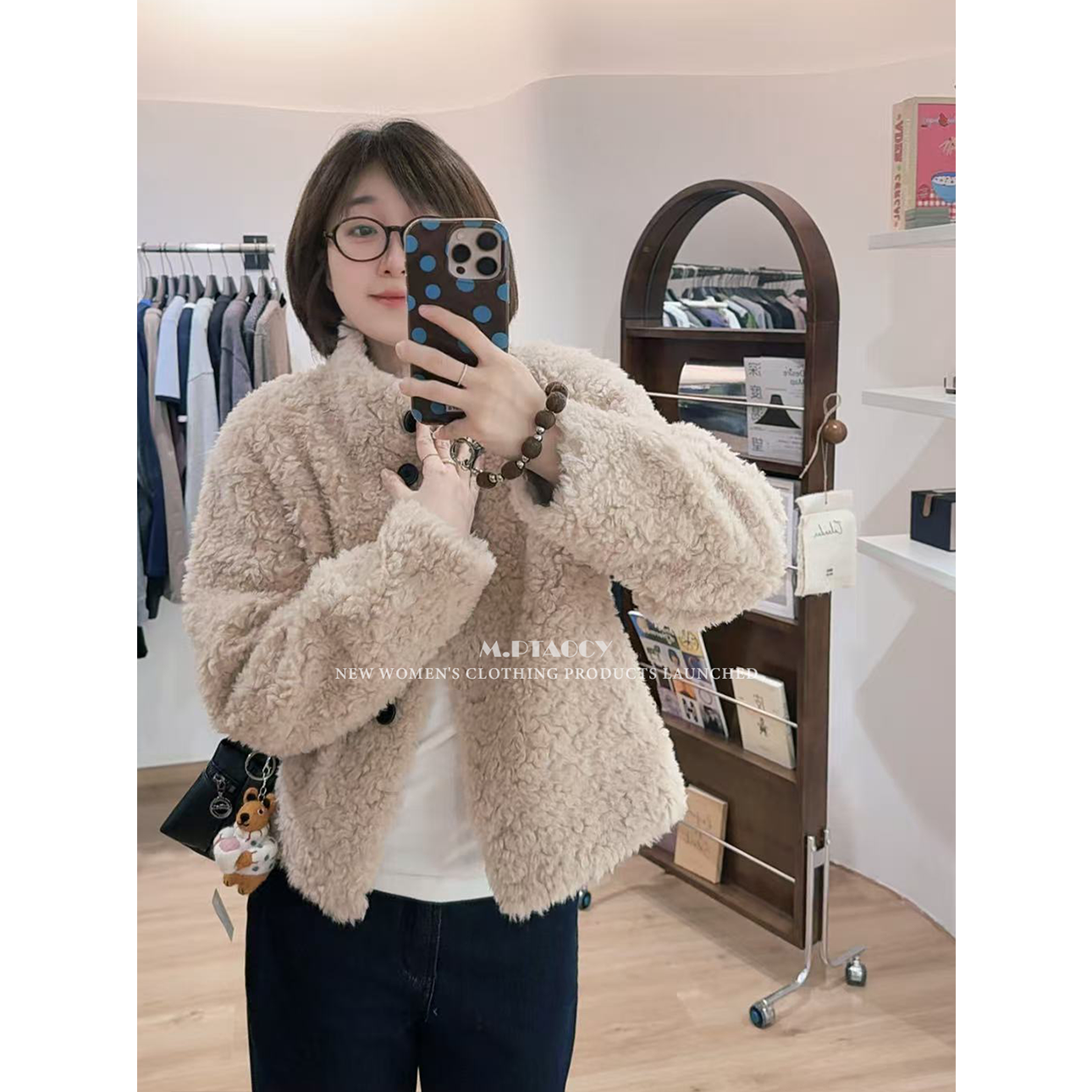 桃桃家-【真的爱你】匠心打造 秋冬立领100%羊羔毛毛外套女1074