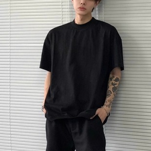 休闲半袖 245g黑色重磅纯棉短袖 基础款 t恤男生宽松韩版 上衣服 夏季
