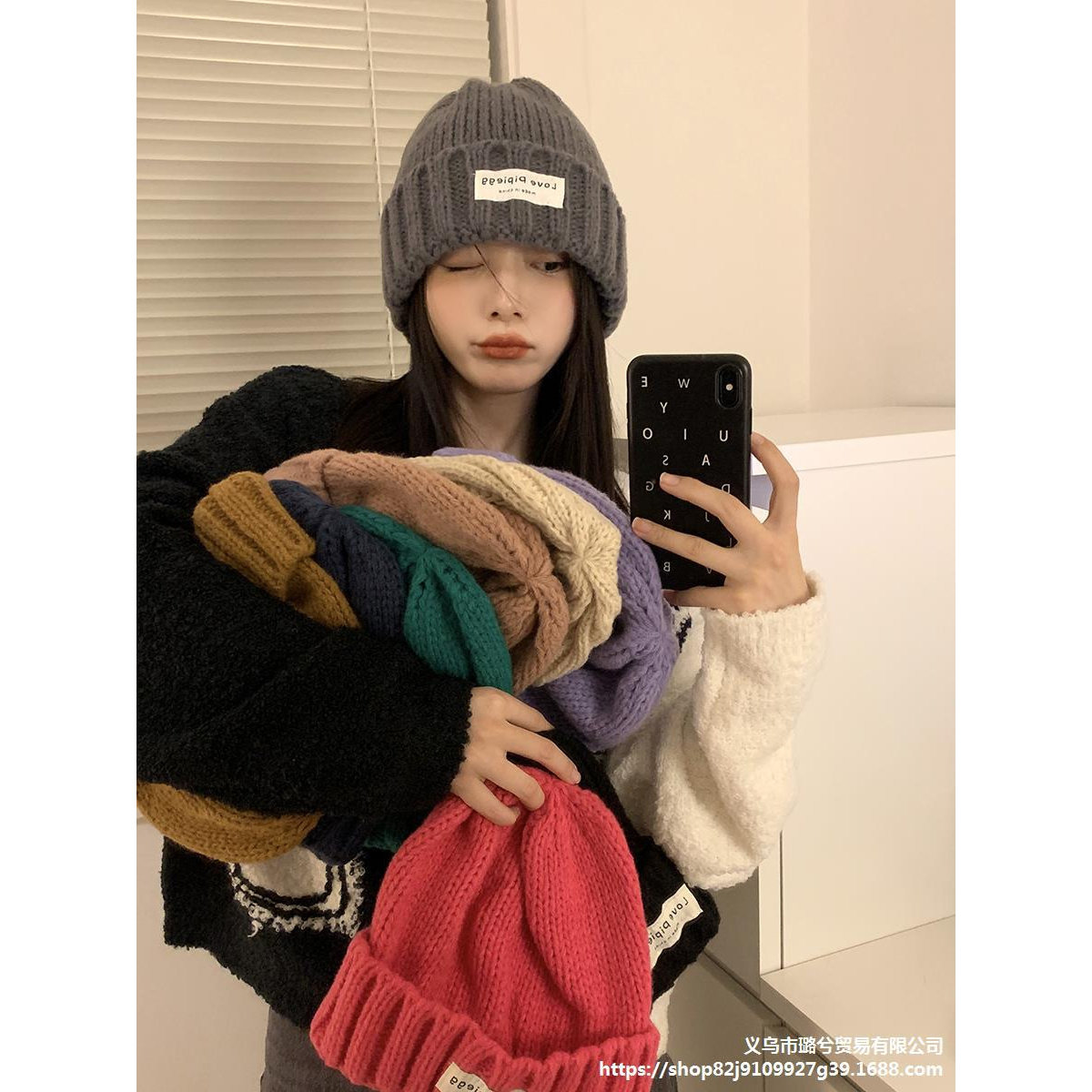 帽子2023年爆款女粗针织毛线帽秋冬百搭大头围宽松保暖冷帽显脸小