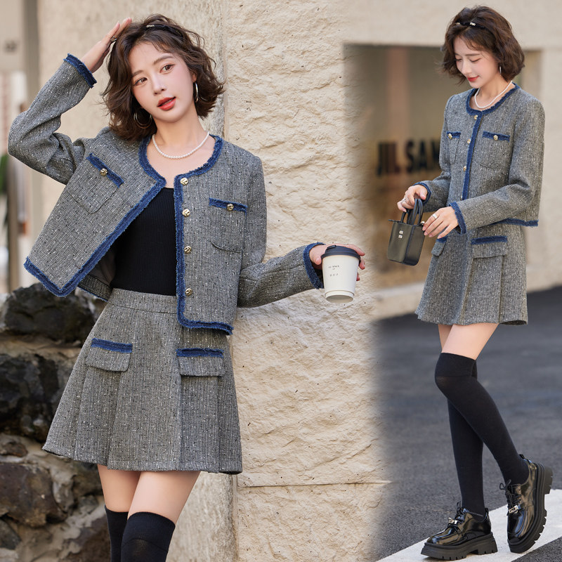 法式小香风套装女2025春秋新款高级感小个子减龄半身短裙两件套潮