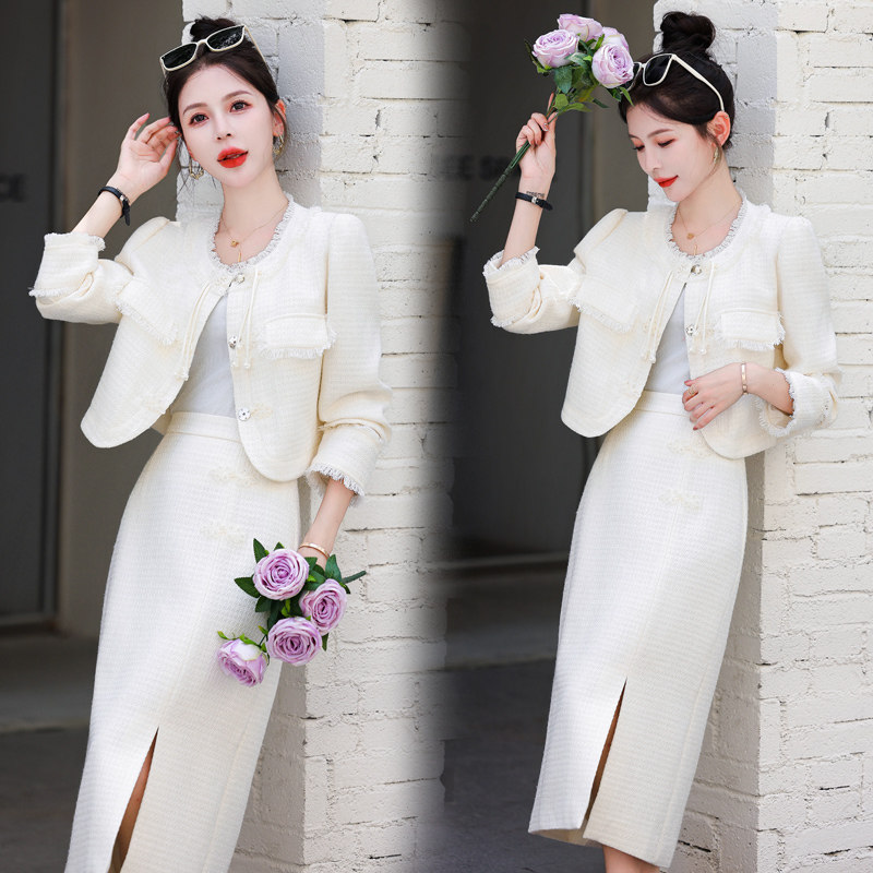 小香风半身裙套装女2025春秋新款高级感气质外套直筒裙两件套