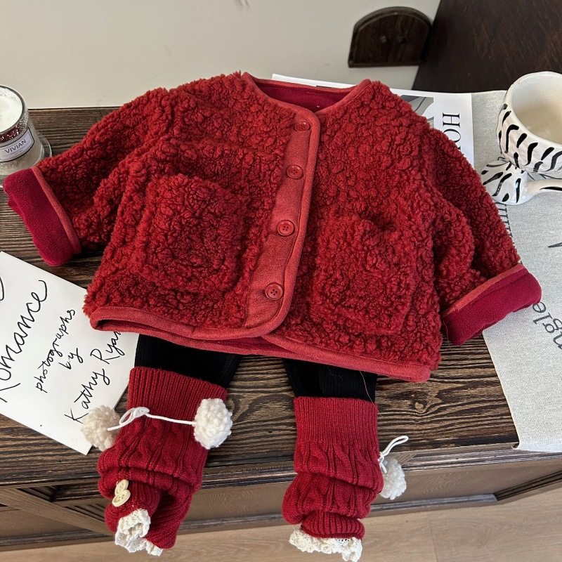 韩版女童羊羔毛外套34