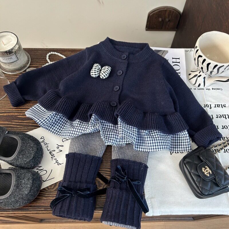 韩版女童秋装学院风毛衣套装