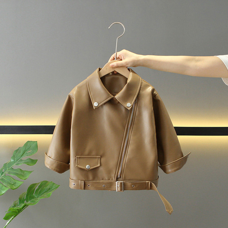 女童皮衣外套春秋装2025新款洋气儿童PU皮夹克上衣时髦机车服潮
