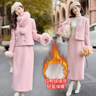 财阀千金系列2026新款冬装保暖加厚羽绒服套装白鸭绒狐狸毛