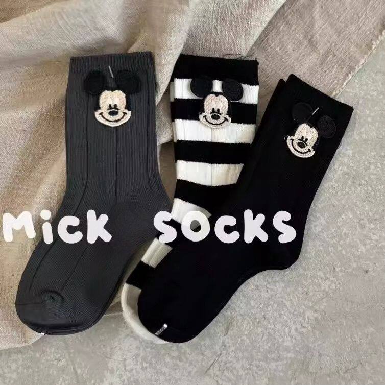 儿童袜子春秋棉袜男童女童韩版中筒袜可爱米奇纯色童袜冬宝宝棉袜