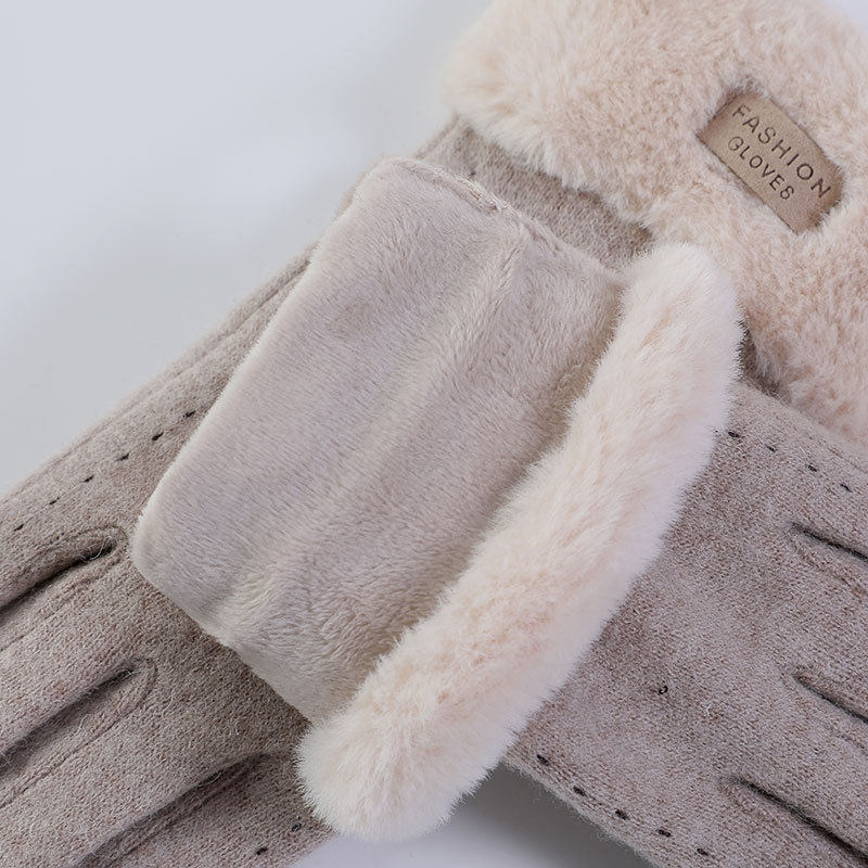 羊绒手套女秋季骑行毛口加绒触屏开车防风电动车冬天保暖手套辛集