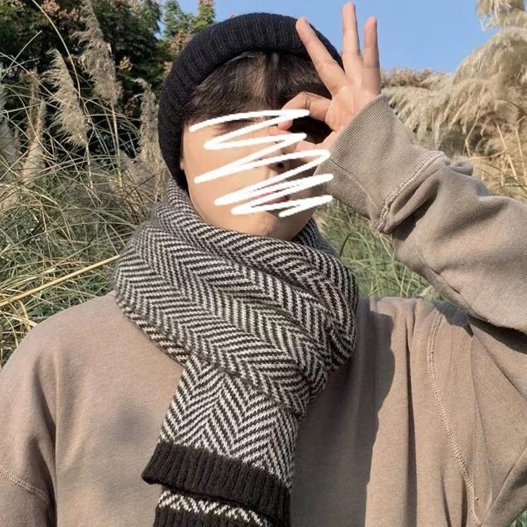 冬季男款围巾人字纹情侣百搭针织毛线保暖加厚菱格纹围脖时尚百搭