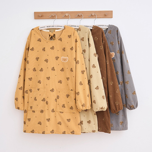 韩版卡通灯芯绒长袖围裙