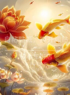 好运锦鲤贴纸吉祥如意好运连连装饰卧室墙壁背景划痕遮挡防水贴纸