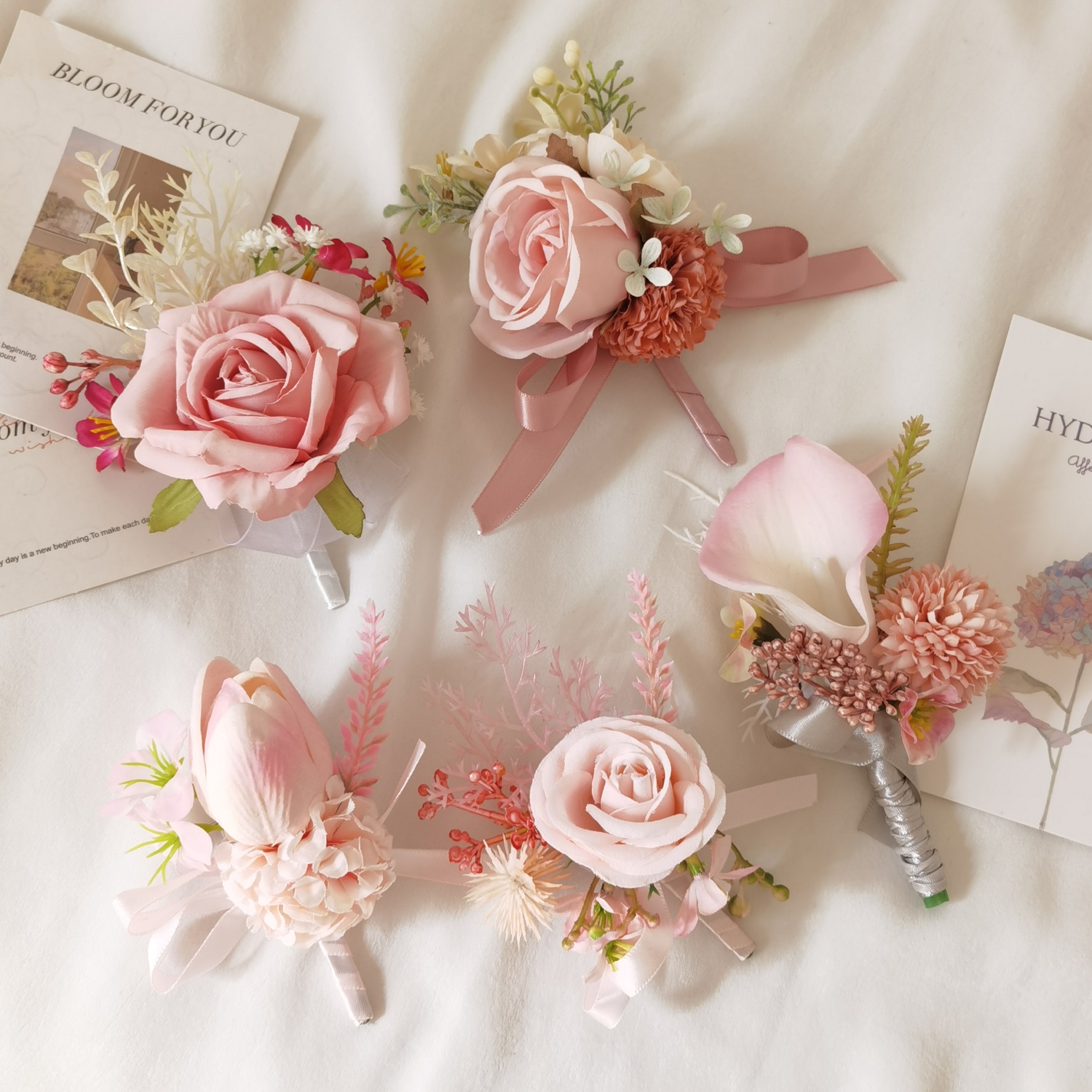 唯美粉色玫瑰胸花手腕花 新郎新娘结婚伴郎伴娘婚礼派对贵宾襟花