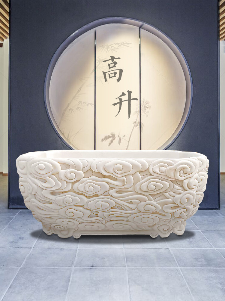 石雕鱼缸石雕鱼缸石雕槽鱼缸天然石四川白色大理石室内庭院景观摆