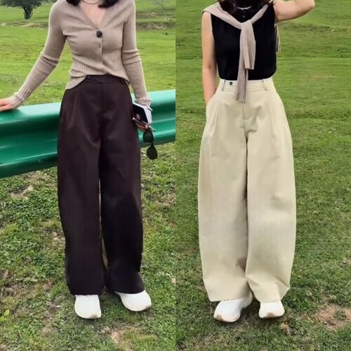 卡其色弯刀裤女秋新款高腰杨桃裤