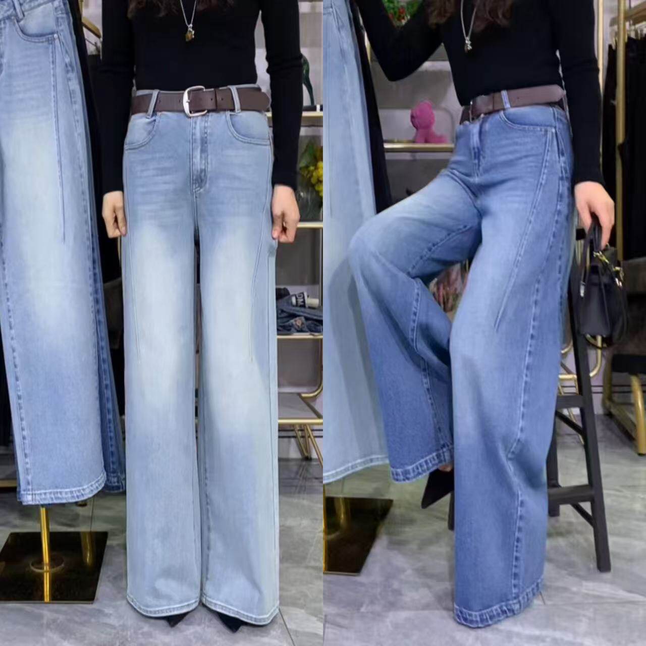 慵懒风蓝色牛仔阔腿裤女2026春季新款高腰显瘦宽松气质长裤休闲裤