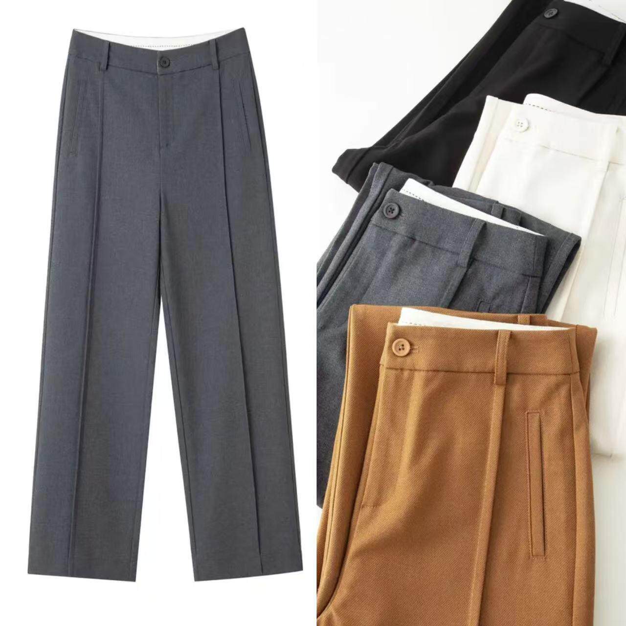 高级灰色窄版阔腿裤女2026春季新款高腰直筒裤显瘦百搭抗皱西装裤