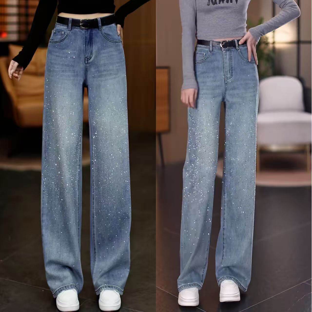 满天星复古牛仔裤女直筒裤2026春夏新款窄版阔腿裤高腰休闲长裤子