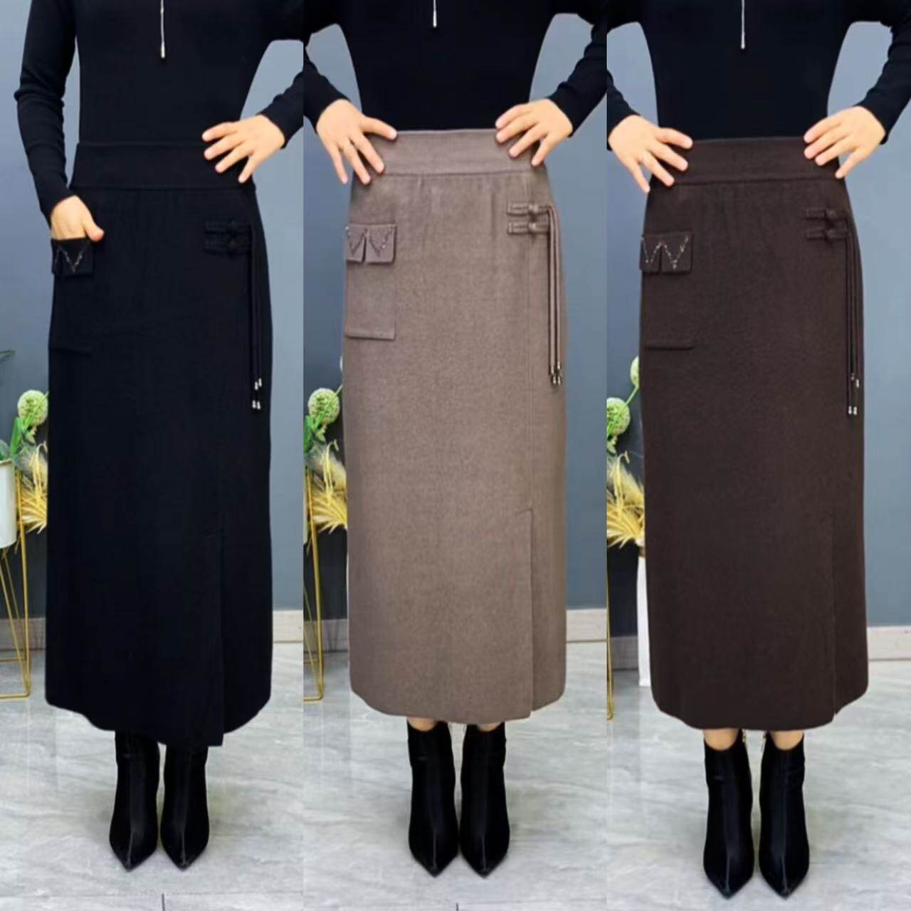 冬季半身裙女针织羊毛绒直筒裙2025新款高腰高弹垂感百搭中长款裙