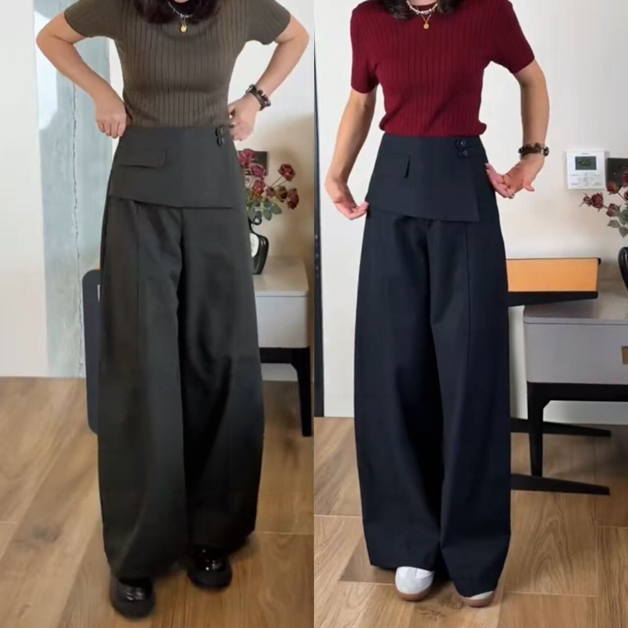秋季新款屁帘弯刀裤女高腰西装裤