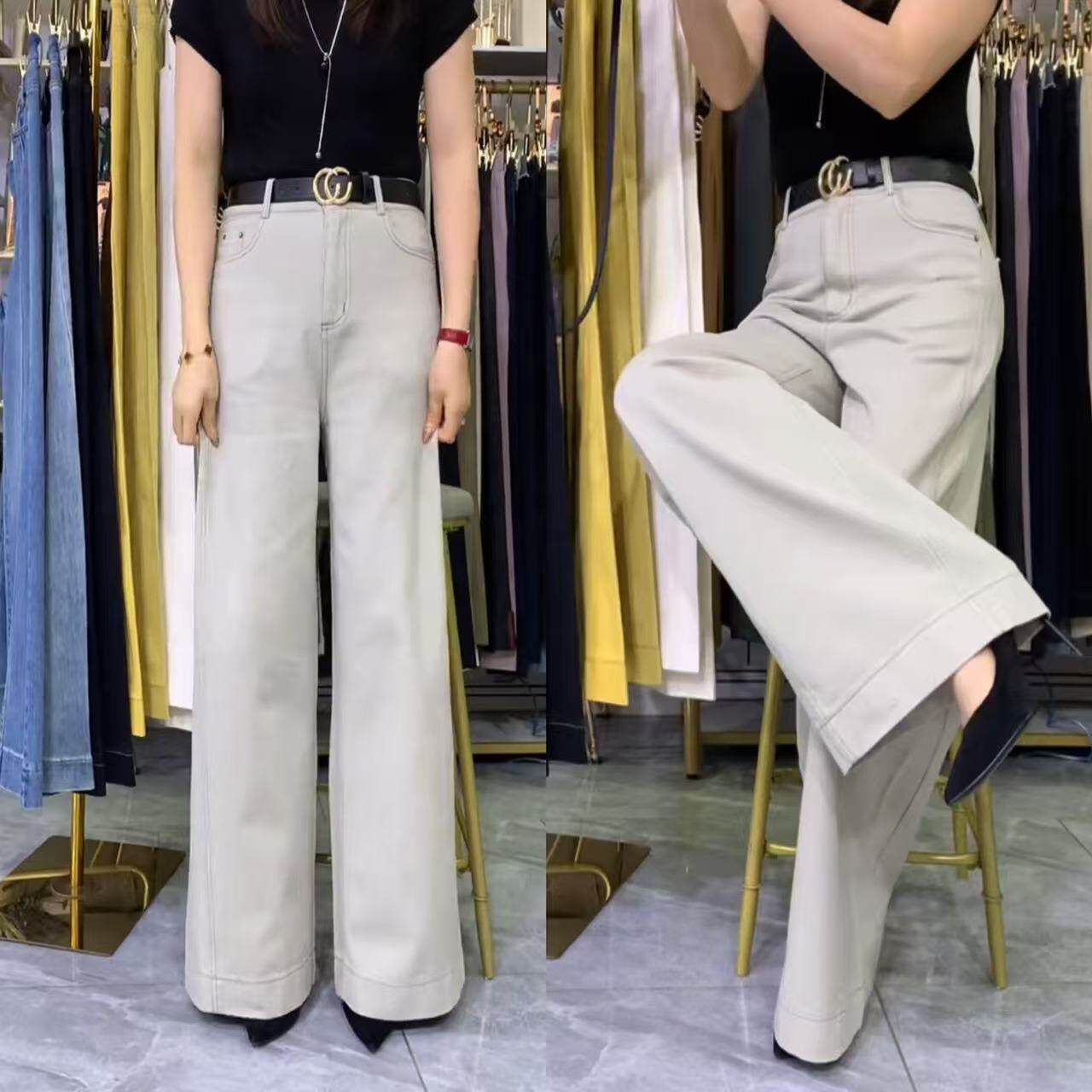 莫兰迪灰色牛仔裤女2026春季新款高腰阔腿裤水洗百搭宽松显瘦大码